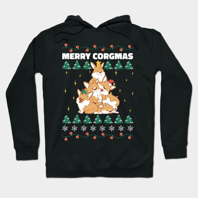 Corgi Christmas Tree Pileup Hoodie by Life2LiveDesign